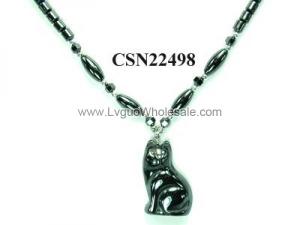 Hematite Cat Pendant Beads Stone Chain Choker Fashion Women Necklace